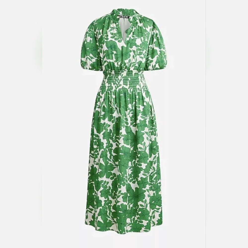 J. Crew NWT Smocked-Waist Short- Sleeve Dress In Greenhouse Floral Print Size S